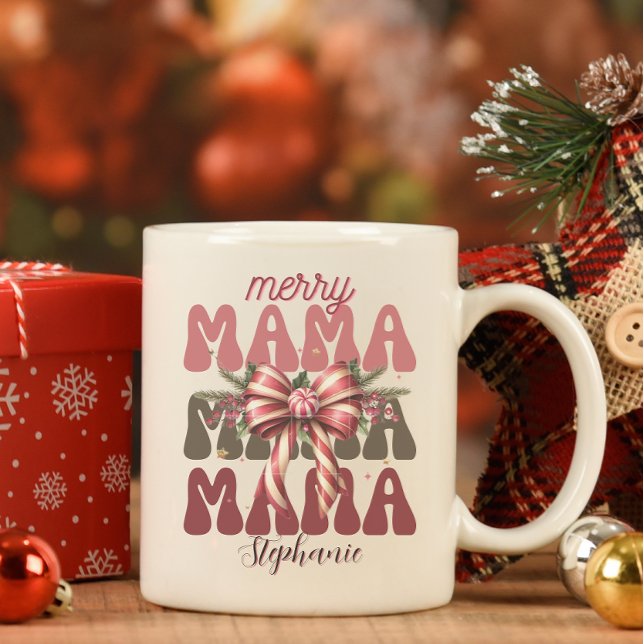 personalized mama retro  Christmas bow  Coffee Mug (Creator Uploaded)