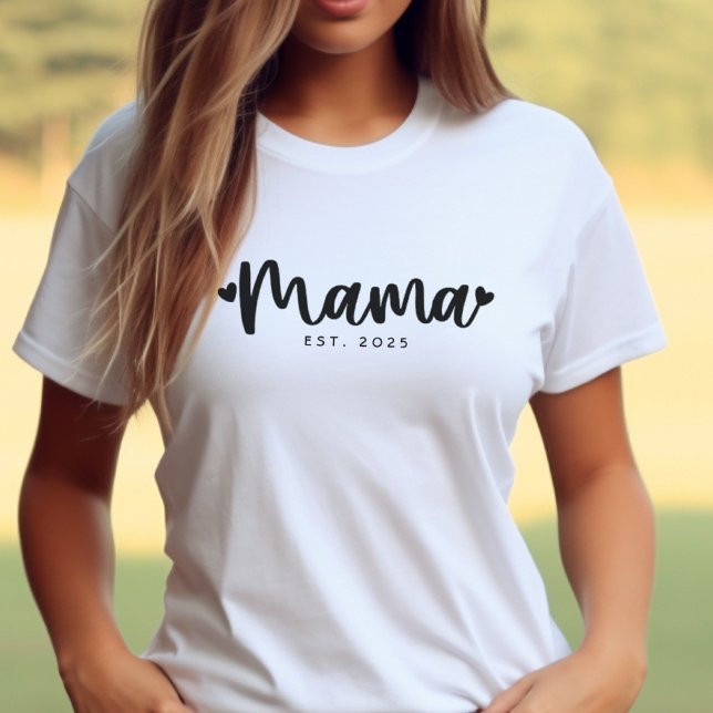 Personalized Mama Script Hearts Mother To Be Gift T-Shirt (Handwritten script Mama Shirt. Perfect for baby showers, pregnancy reveals and Mother's Day.)