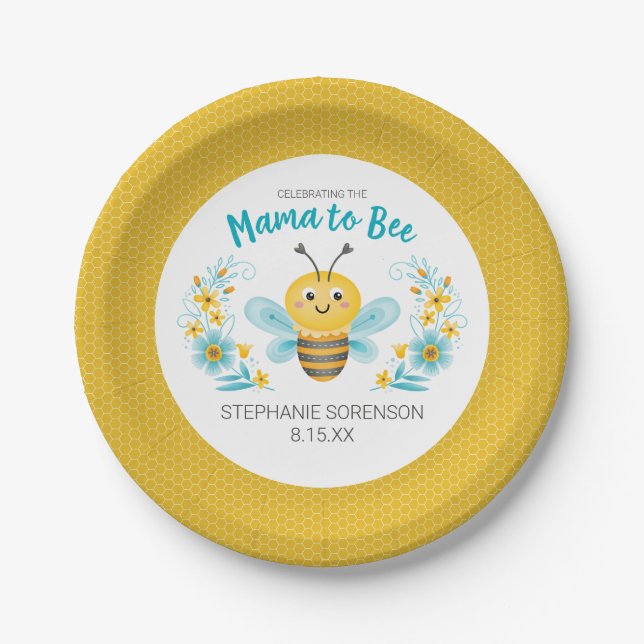 Personalized Mama to Bee Baby Shower Paper Plates (Front)