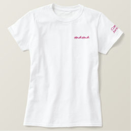 Personalized Mama with Kid&#39;s Name on Sleeve Pink Embroidered Shirt