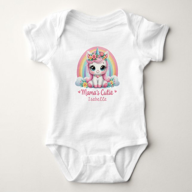 Personalized Mama's Cutie Adorable Unicorn Baby Bodysuit (Front)