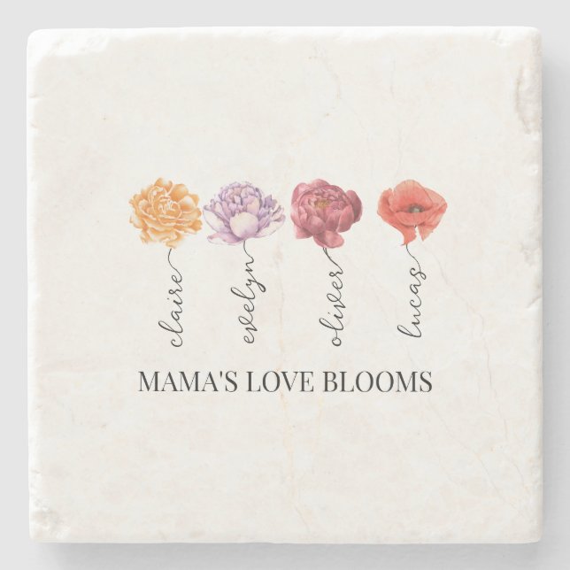 Personalized Mama's Love Blooms Stone Coaster (Front)