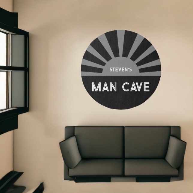 Personalized Man Cave Black Grey Round Area Rug (Insitu (Indoor 1))