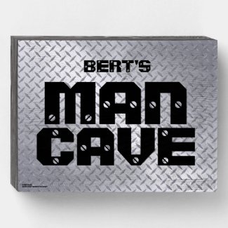 Personalized Man Cave Bright Diamondplate Wooden Box Sign
