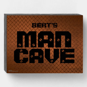 Personalized Man Cave Copper Diamondplate Wooden Box Sign