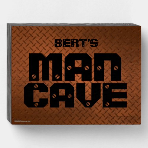 Personalized Man Cave Copper Diamondplate Wooden Box Sign
