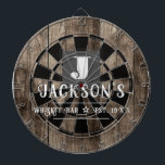 Personalized Man Cave Custom Bar Name Dart Board<br><div class="desc">Faux wooden background with monogram and family name in center of the board. Other colors available in the shop. This fun template lets you create your own personalized man cave "your name" whiskey or bbq backyard bar dart board sign. Unique fun gift</div>