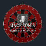 Personalized Man Cave Custom Bar Name Dart Board<br><div class="desc">Faux wooden background with monogram and family name in center of the board. Other colors available in the shop. This fun template lets you create your own personalized man cave "your name" whiskey or bbq backyard bar dart board sign. Unique fun gift</div>