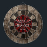Personalized Man Cave Dart Board<br><div class="desc">Faux wooden background with custom name and man cave in the center of the board. Other colors available in the shop.</div>