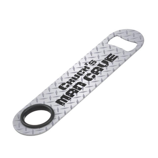 Personalized Man Cave Diamond Plate Bar Key (Front Angled)