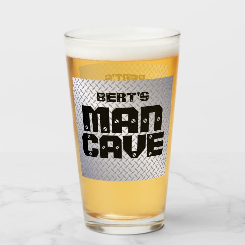 Personalized Man Cave Diamondplate Beer Glass
