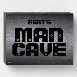 Personalized Man Cave Diamondplate Wooden Box Sign