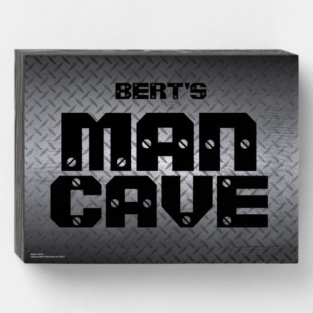 Personalized Man Cave Diamondplate Wooden Box Sign (Front Horizontal)