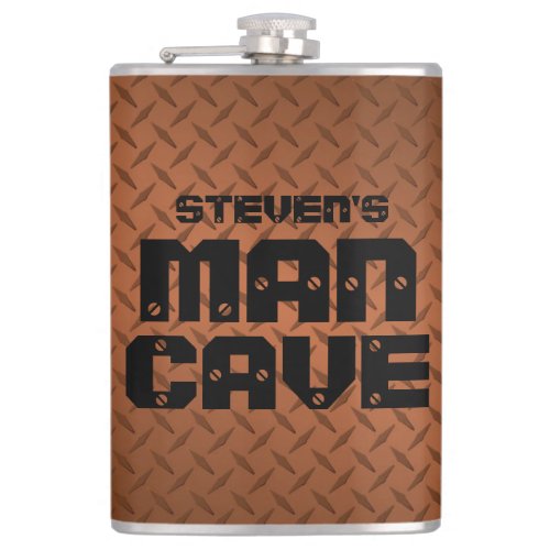 Personalized Man Cave Flask _ Copper Diamondplate