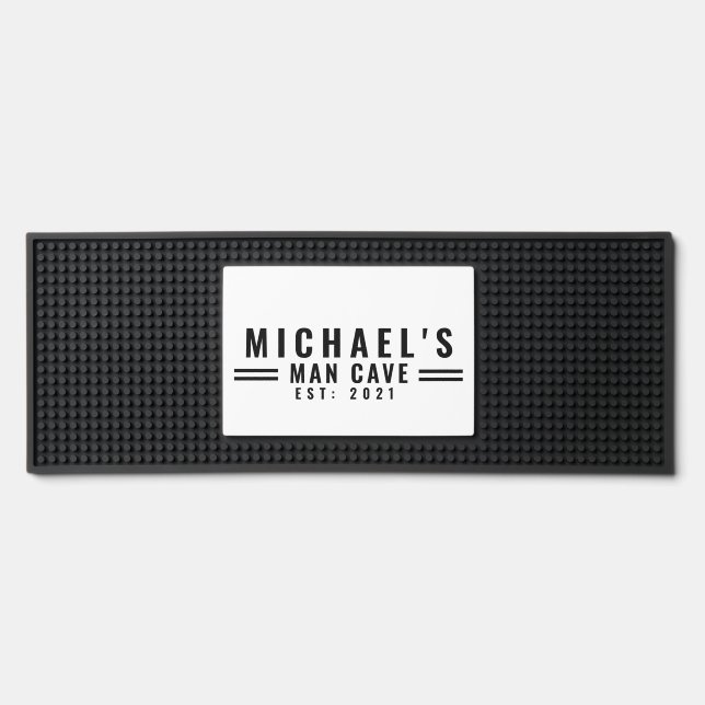 Personalized Man Cave Garage Basement Bar Bar Mat (Front)