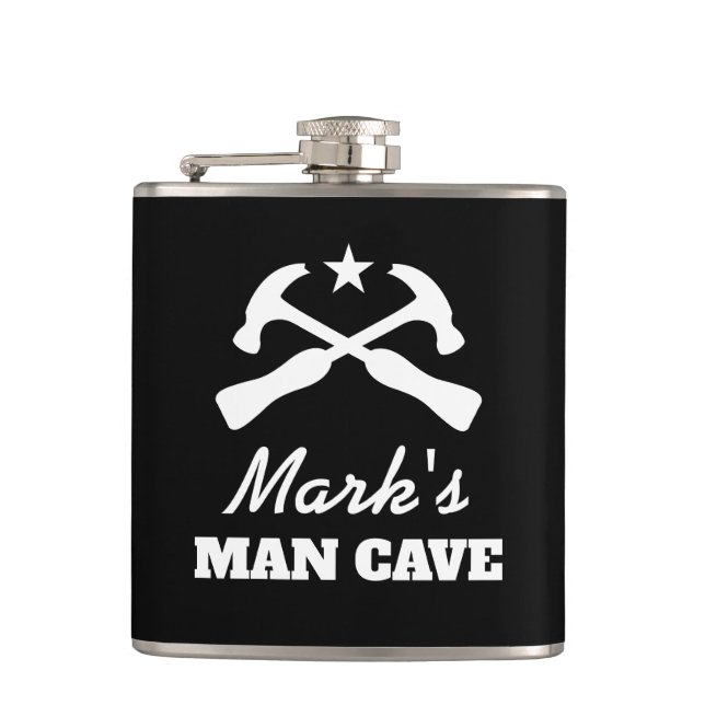 Personalized man cave hip flask drink gift for men (Front)