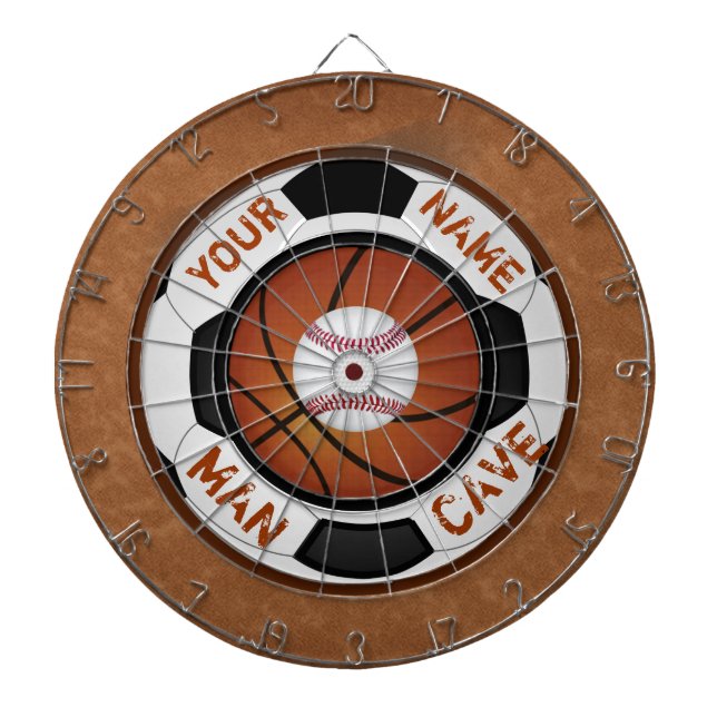 Personalized Man Cave Ideas Sports Theme Dart Board (Front)