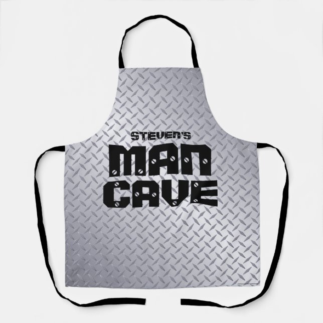 Personalized Man Cave Stainless Steel Diamondplate Apron (Front)