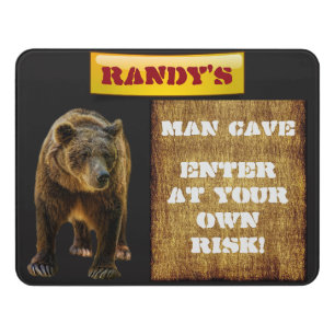 Personalized "Man Cave" with Grizzly Bear Door Sign