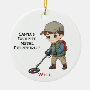 Personalized Man Doing Metal Detecting Ceramic Ornament