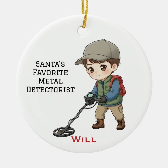 Personalized Man Doing Metal Detecting  Ceramic Ornament (Front)