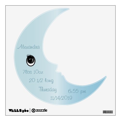 Personalized Man In the Moon Baby Blue Wall Decal