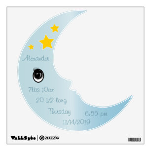 Personalized Man In the Moon Baby Blue Wall Decal