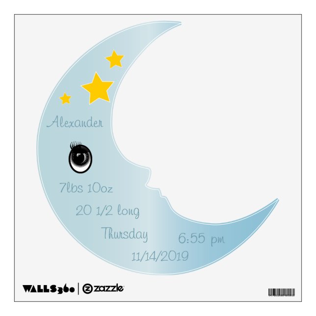 Personalized Man In the Moon Baby Blue Wall Decal (Front)