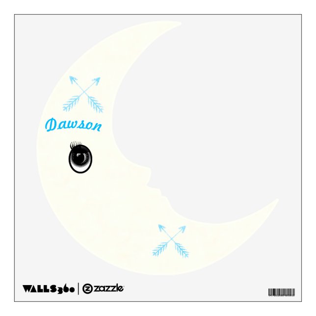 Personalized Man In the Moon Blue Arrow Wall Decal (Front)