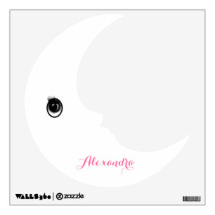 Personalized Man In the Moon Pink Text Wall Decal