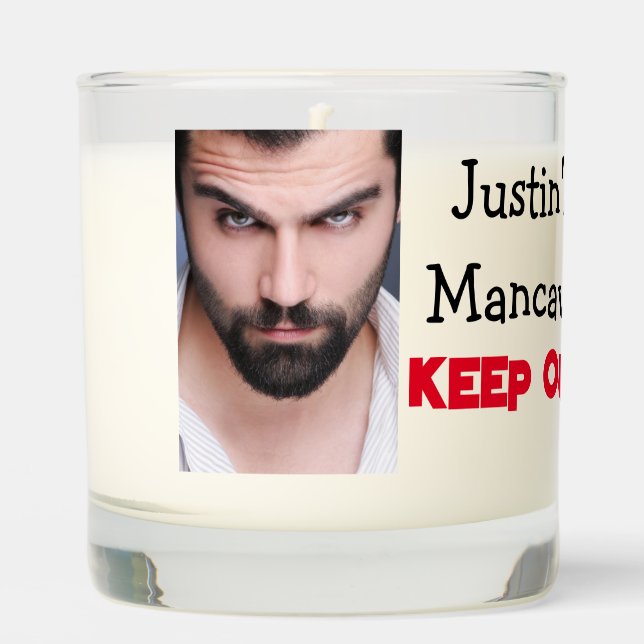 Personalized Mancave Humor | Keep Out Scented Candle (Front)