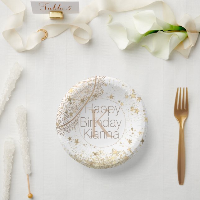 Personalized Mandala with Gold Stars Monogram   Paper Bowls (Wedding)