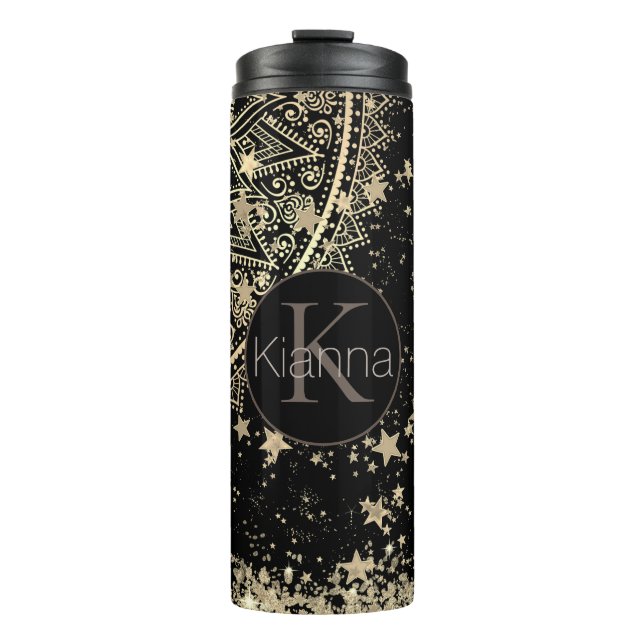 Personalized Mandala with Gold Stars Monogram  Thermal Tumbler (Front)