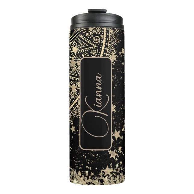 Personalized Mandala with Gold Stars  Thermal Tumbler (Front)