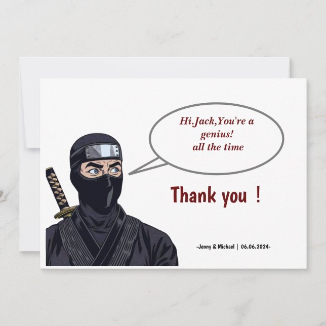 Personalized Manga Comic Ninja Thank You Card  (Front)