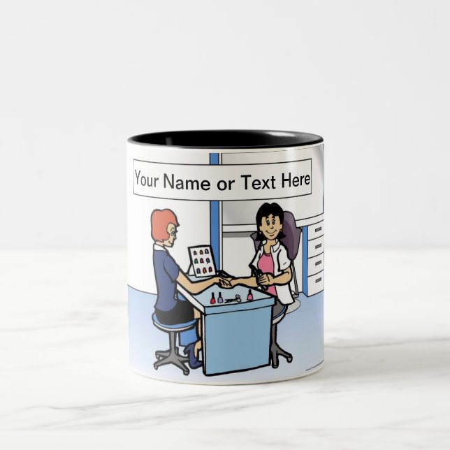Personalized Manicurist Nail Tech - Female Cartoon Two-Tone Coffee Mug (Center)
