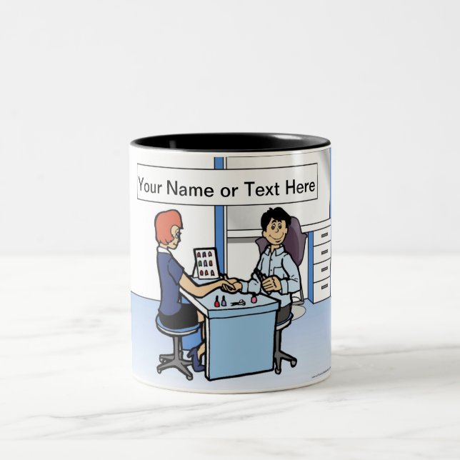 Personalized Manicurist, Nail Tech - Male Cartoon Two-Tone Coffee Mug (Center)
