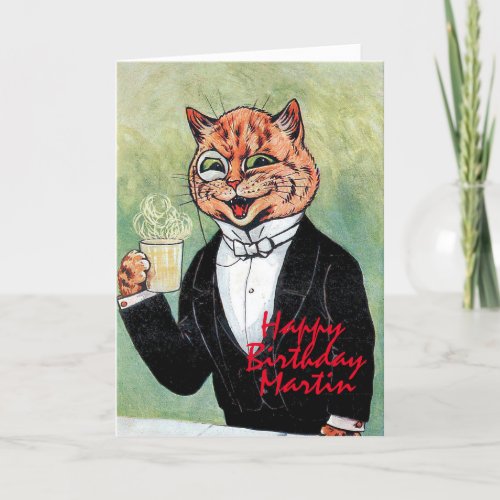 Personalized Mans Louis Wain Cat Birthday Card 