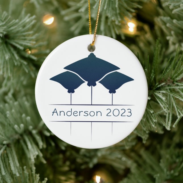 Personalized Manta Ray Christmas Holiday Ceramic Ornament (Tree)