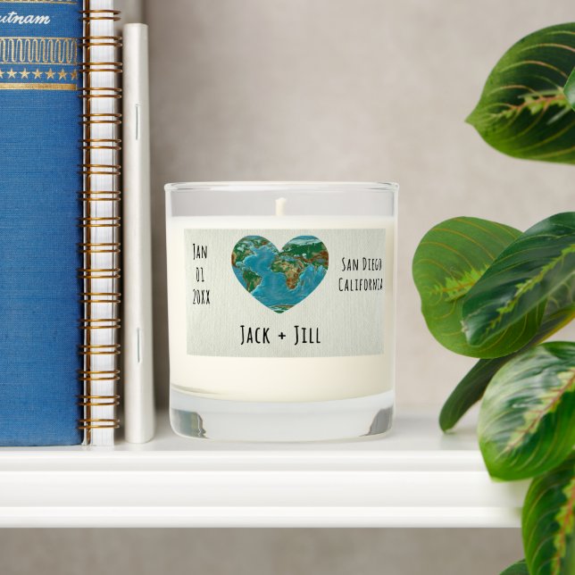 Personalized Map Heart Destination Wedding Favor Scented Candle (Shelf)