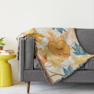 Personalized Maple Leaves Thanksgiving Heart Throw Blanket