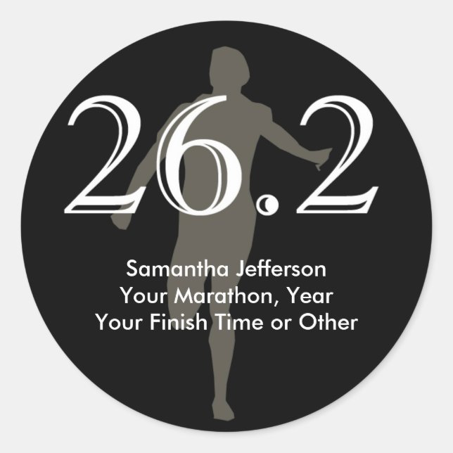 Personalized Marathon Runner 26.2 Keepsake Black Classic Round Sticker (Front)
