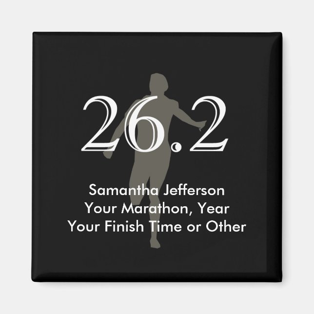 Personalized Marathon Runner 26.2 Keepsake Black Magnet (Front)
