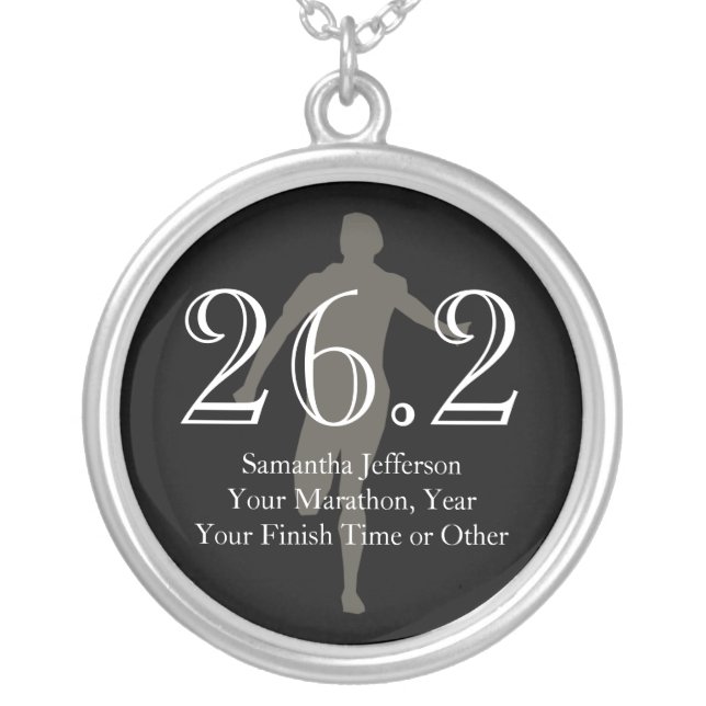 Personalized Marathon Runner 26.2 Keepsake Medal Silver Plated Necklace (Front)