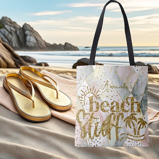 Personalized marble and gold  "Beach stuff"  Tote Bag (Creator Uploaded)
