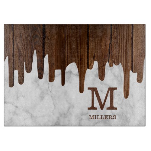 Personalized Marble And Wood Family Name Monogram  Cutting Board