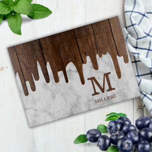 Personalized Marble And Wood Family Name Monogram  Cutting Board