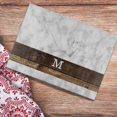 Personalized Marble And Wood Monogram Initial Cutting Board