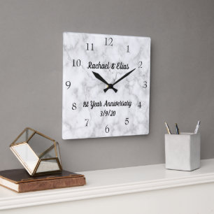 Personalized Marble Anniversary Wedding Square Wall Clock