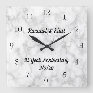Personalized Marble Anniversary Wedding Square Wall Clock